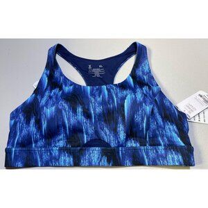 Xersion Womens Size XL Sports Bra Medium Support Adjustable Back Blue and Black